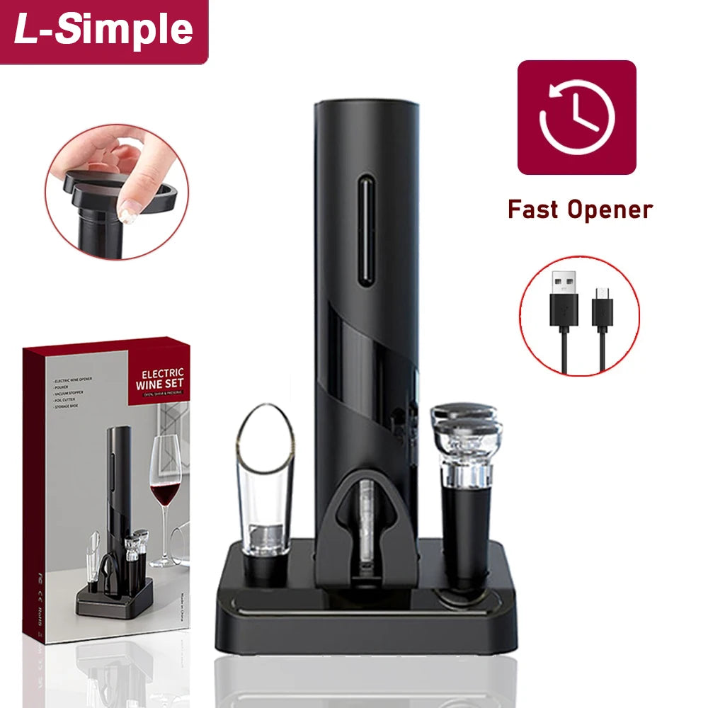 Kit Abridor de Vinho Elétrico Recarregável – Completo para Cozinha e Bar - Arveth Shop
